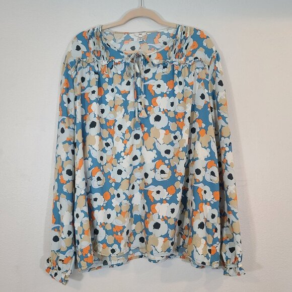 Joie Limited Edition Floral Fields Long Sleeve Peasant Top White Blue Floral XXL - Picture 1 of 8